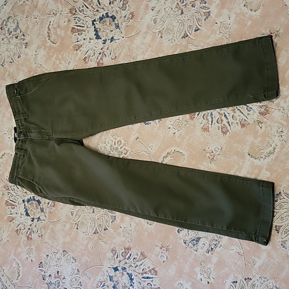 Vans olive green pants Straight Leg cotton blend 4 pocket belt loops sz 28 EUC …